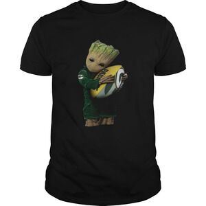 Baby Groot Hug Rugby Ball Green Bay Packers Shirt